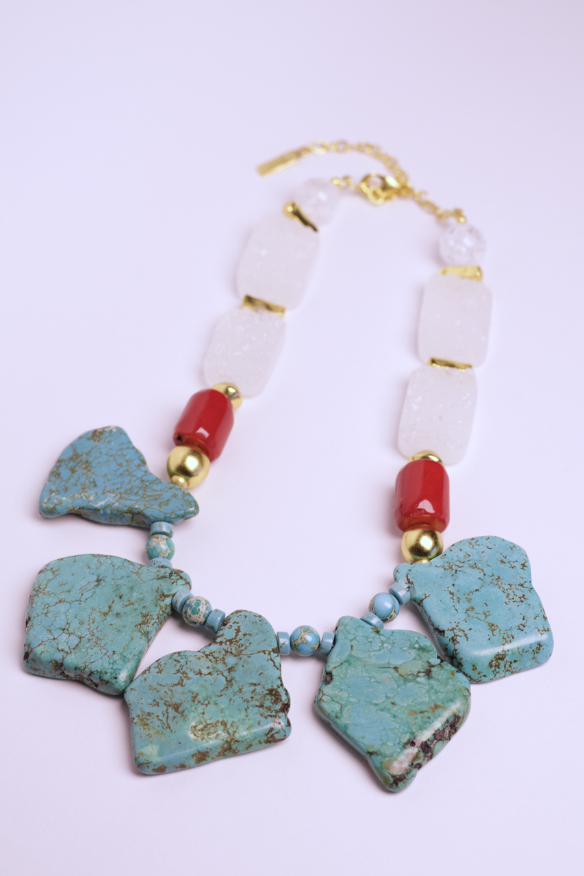 Collar Coral Cuarzo y Turquesa
