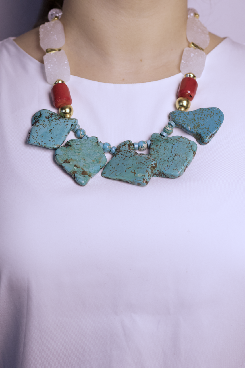 Collar Coral Cuarzo y Turquesa